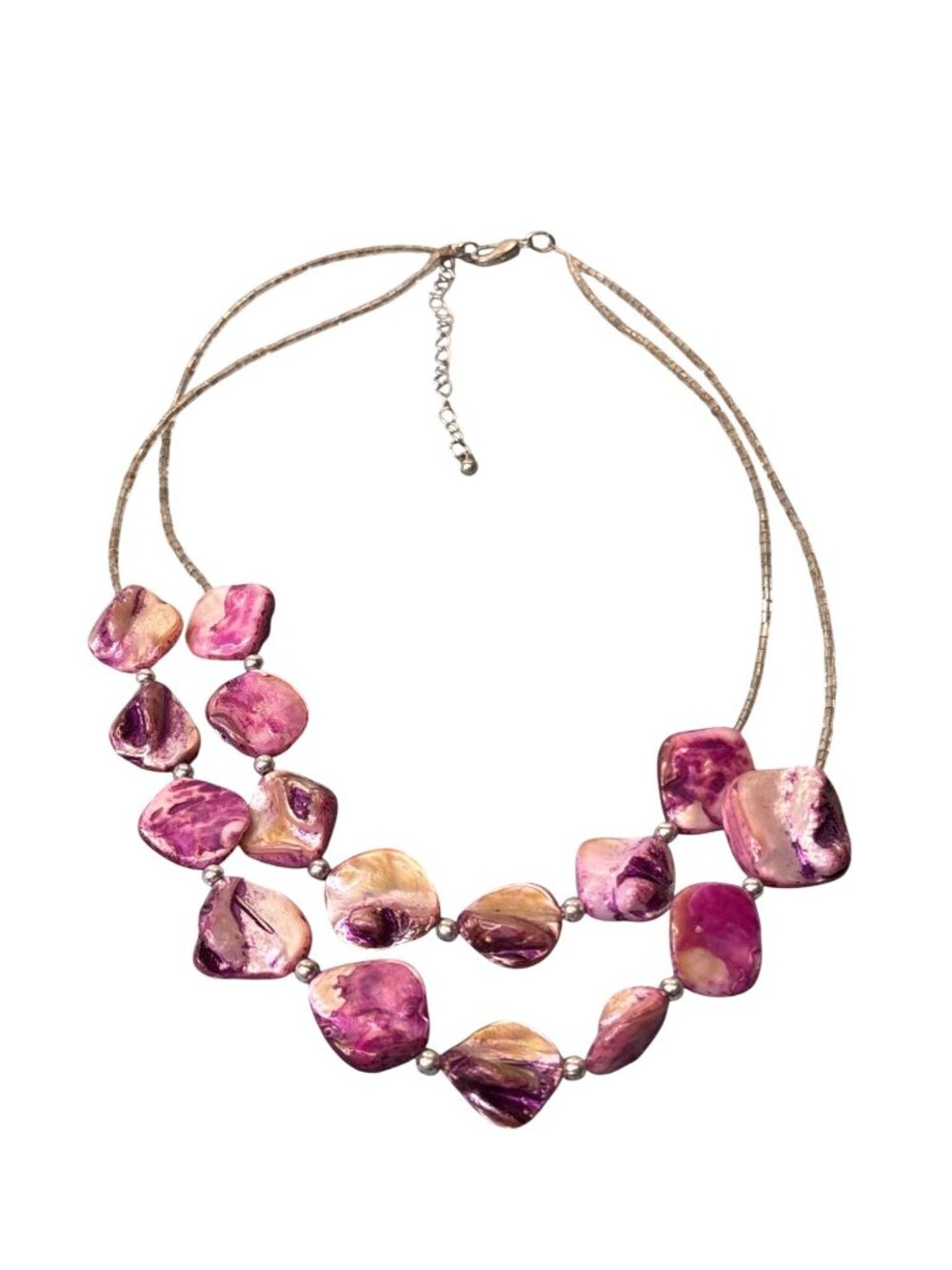 Fuchsia Dyed Shell Necklace 2 Strand Seed Beads